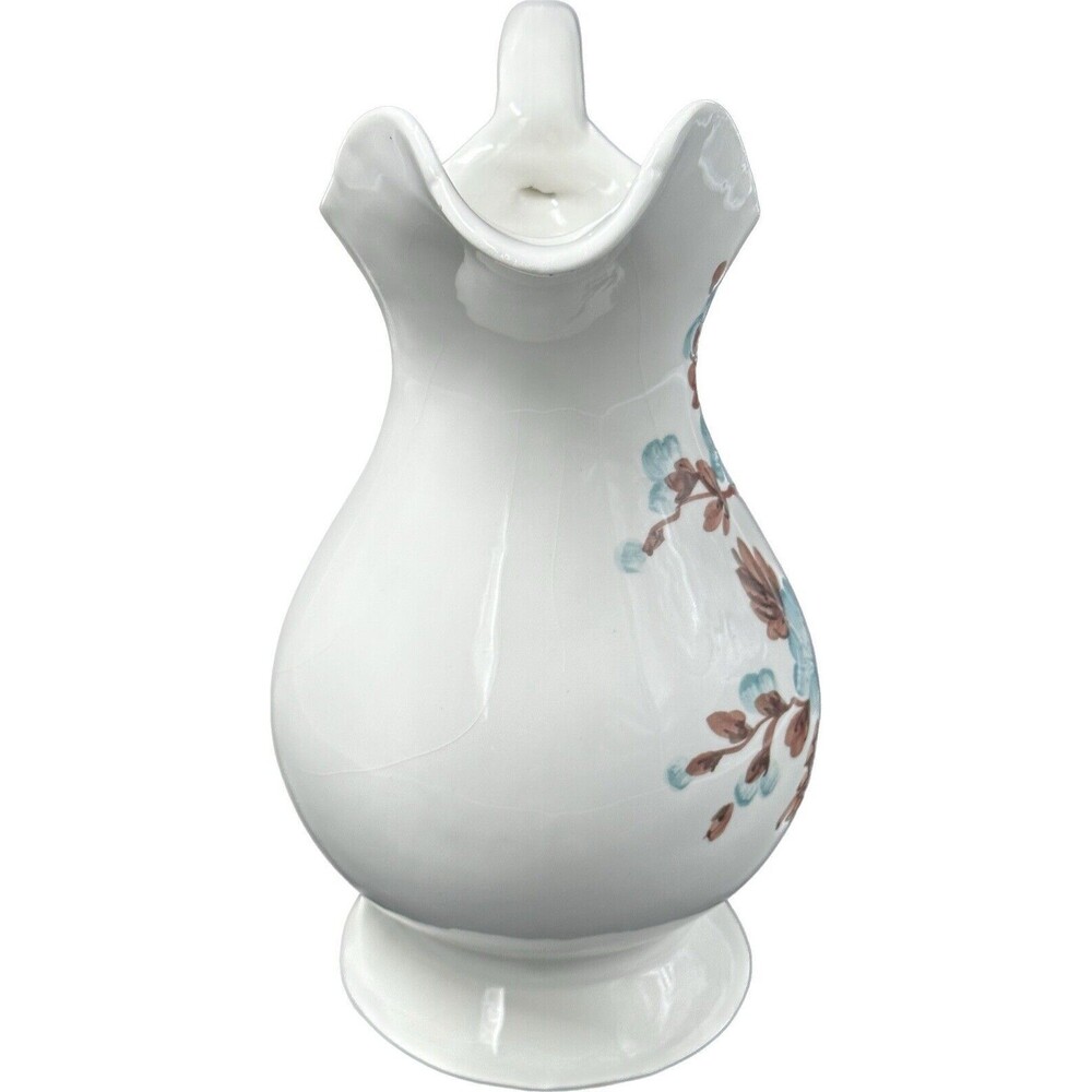 Large Blue and Brown Ceramic Floral Pitcher made in Italy 11.25" Tall - Picture 4 of 6